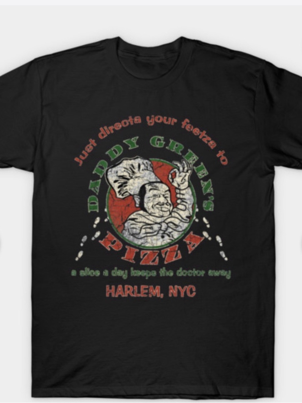 Gildan Black Tee with Red & Green Daddy Green's Pizza Graphic